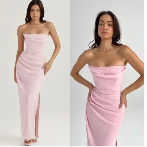 NWT HOUSE OF CB 'Adrienne' Pink Quartz Strapless Gown - Picture 2 of 6